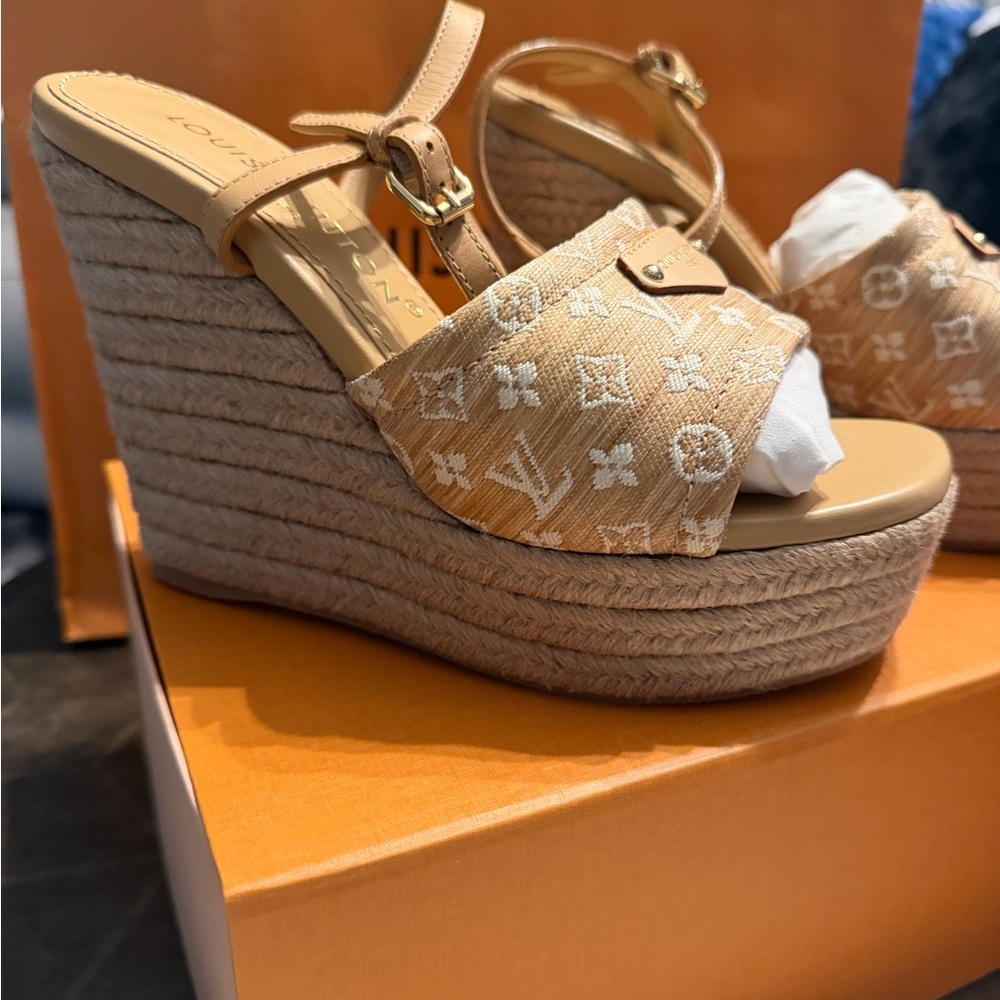 (NWT) Louis Vuitton Helios Wedge Sandal | Brand New | Box, Dust Bags, Receipt!